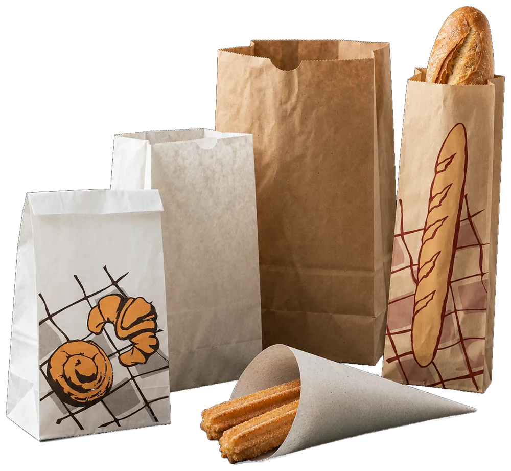 Bolsas de papel Honest Bags: plana de bollería, americanas blanca y kraft, bolsa de barra con su pan y cucurucho de churros
